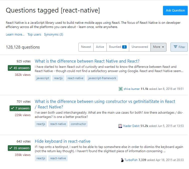 Stack Overflow- Questions Tagged [React Native]