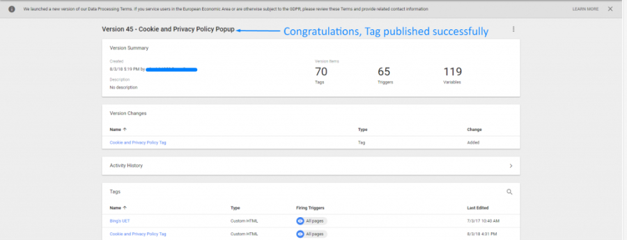 Tag published successfully Tag published successfully